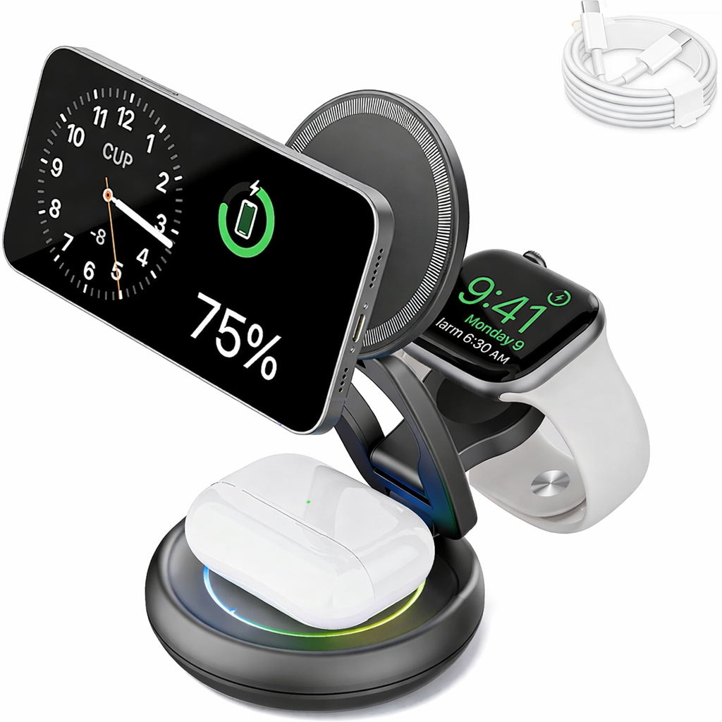 3-i-1 MagSafe lader i solid metall